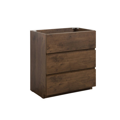 Armoire de plancher SANS lavabo, couleur noyer, avec trois tiroirs, pré-assemblée