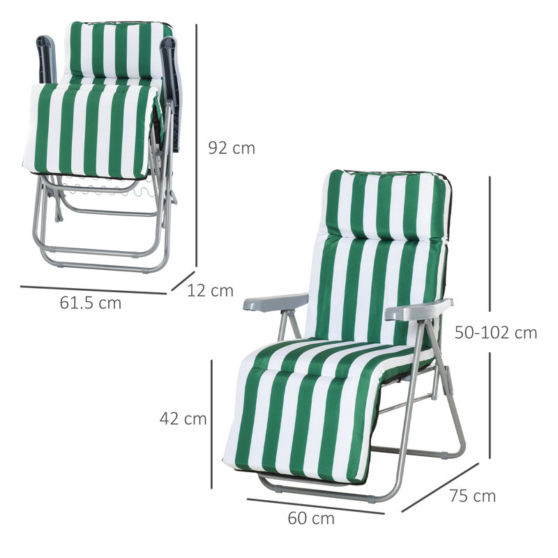 Underwood Reclining Garden Chair Set of 2, 5-Level Adjustable Green Stripe