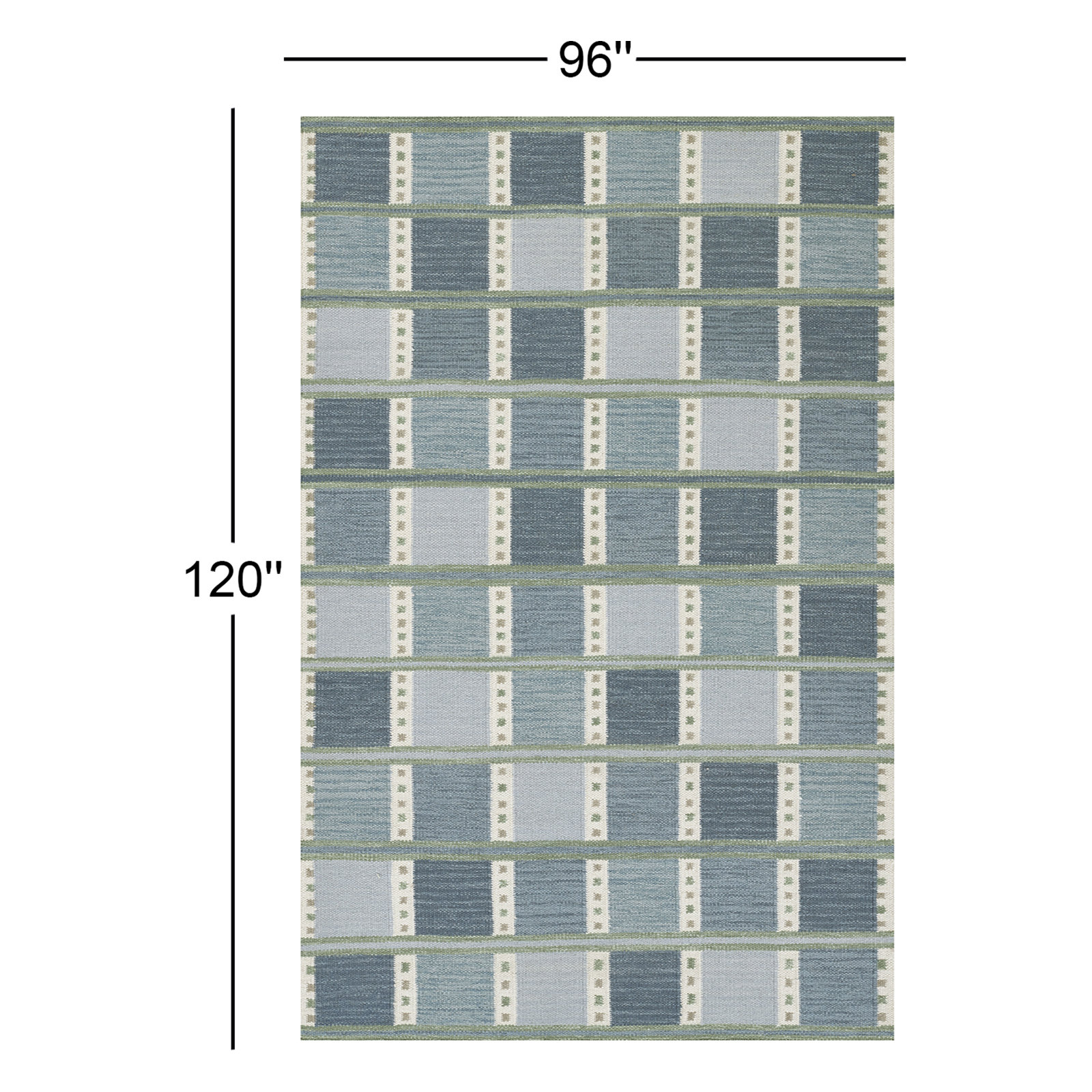 Freya Blue Hand-Woven Geometric Wool Rug, Rectangle 8' x 10'
