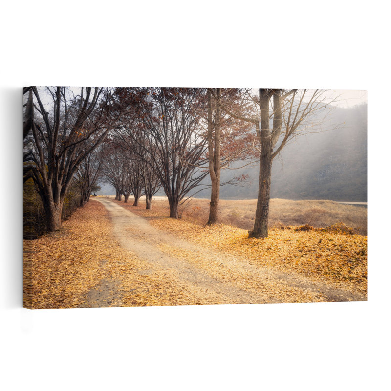 Golden Fall Pathway Peaceful Serene Tranquil Autumn Forest, reproduction d'art murale, H 24 po x l 36 po