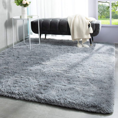 Tapis moelleux doux, tapis moelleux, tapis d'intérieur moderne et moelleux pour le salon, la chambre d'enfant, la chambre de bébé, la décoration du tapis rectangulaire antidérapant, gris