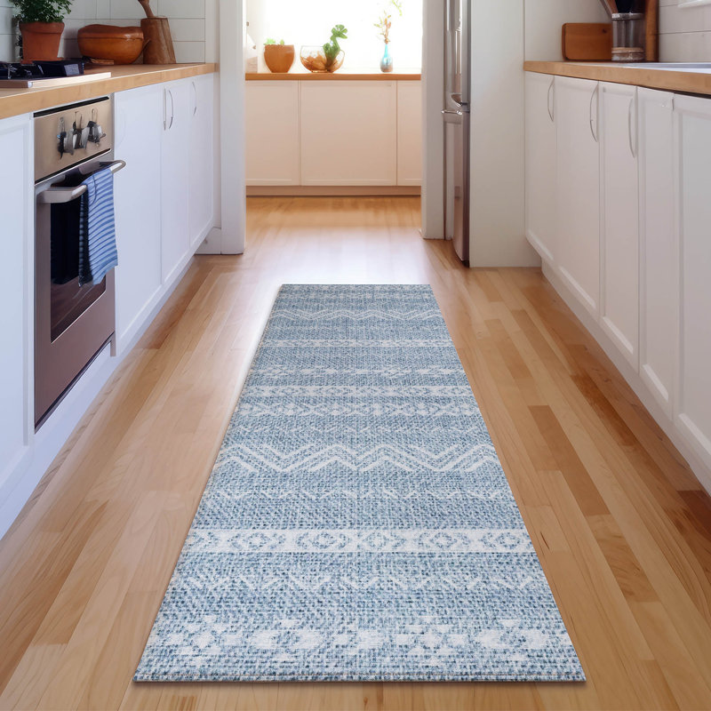 Premium Machine Washable Prisco Blue Rug, Runner 2'3" x 7'6"