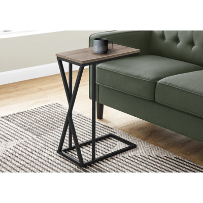 Table d'appoint moderne en taupe foncé et plateau rectangulaire en métal avec détails