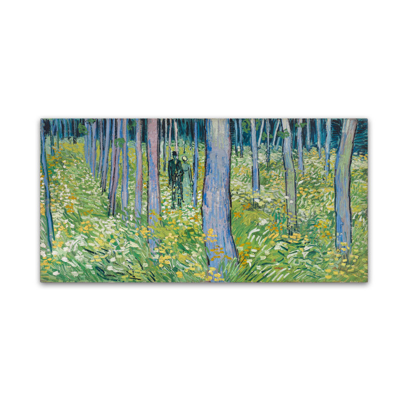 Sous-bois avec deux personnages par Vincent Van Gogh - reproduction d'art sur toile tendue, H 10 po x l 19 po
