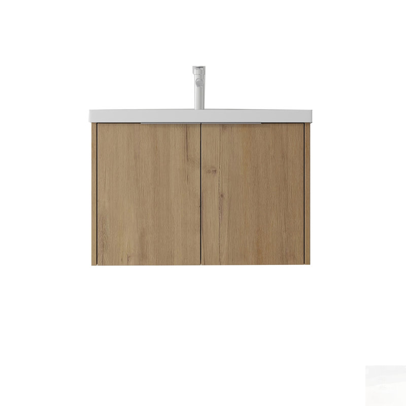 Meuble-lavabo flottant avec lavabo en céramique, porte à fermeture en douceur et contreplaqué durable, Chêne clair, 36"