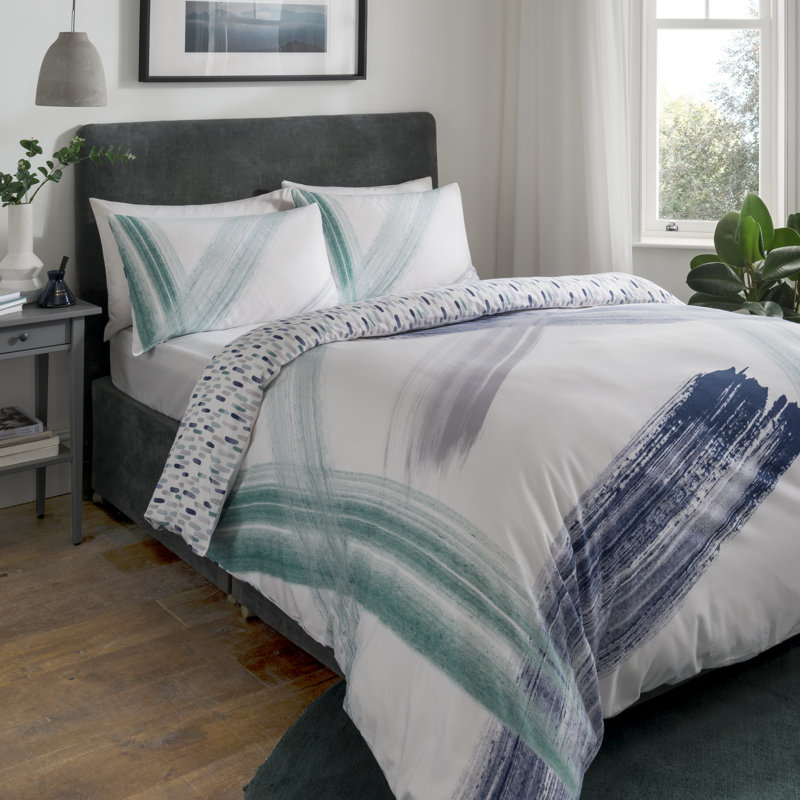 Nasser Abstract Duvet Cover Set with Pillowcases, Navy, Single - 1 Standard Pillowcase