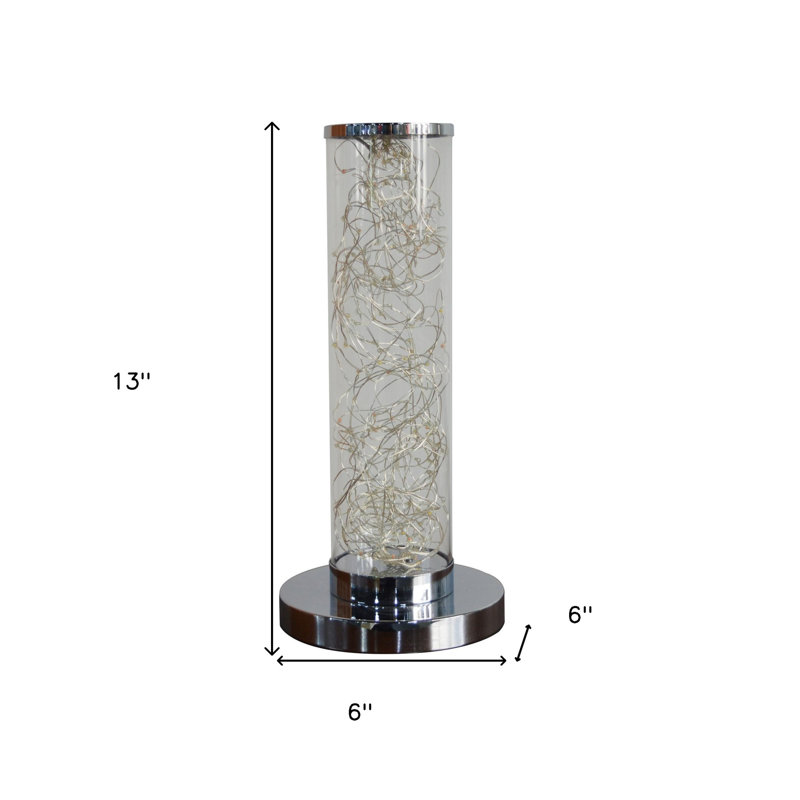 13" Silver Metal Column LED Table Lamp