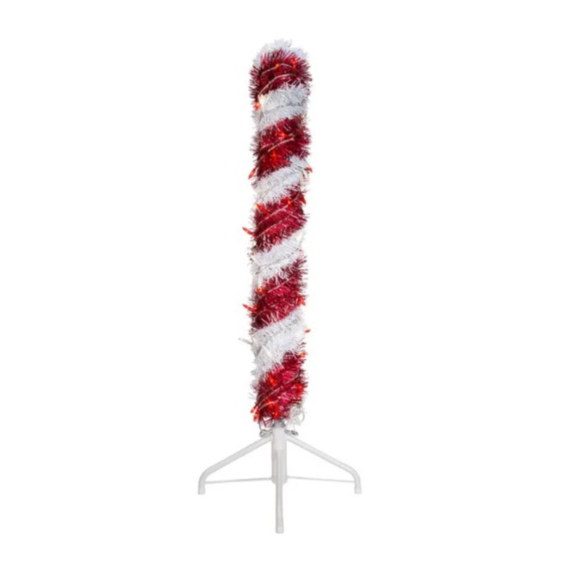 4' Pre-Lit LED Tinsel Candy Cane, 48" H x 4" W x 13" D