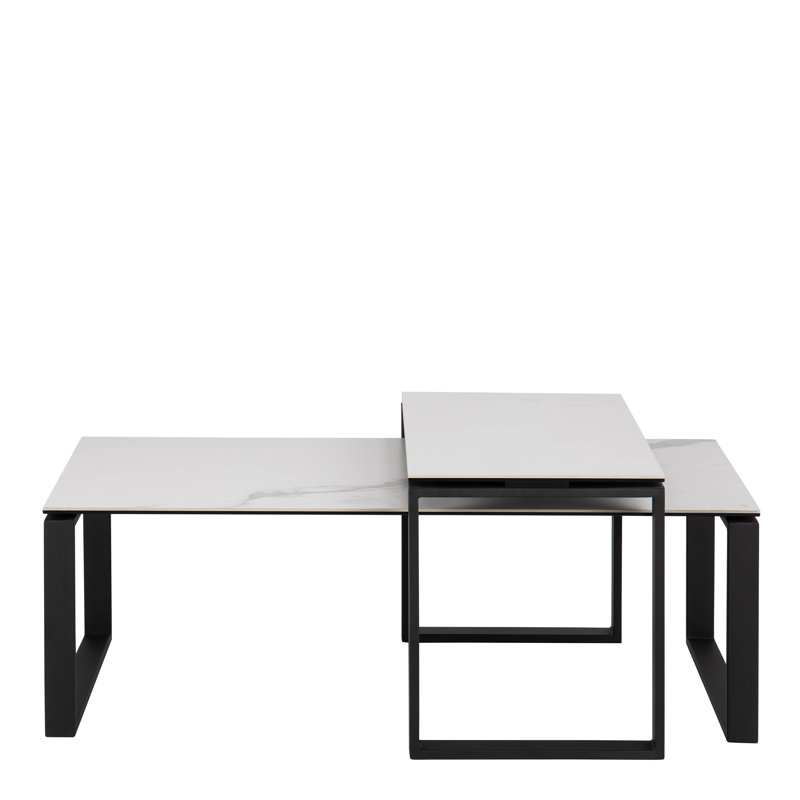 Katrine Coffee Table Set with Ceramic Akranes Top, White Marble