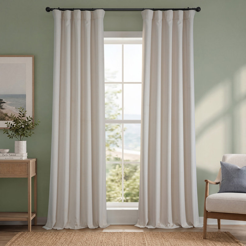 Ottis Faux Linen Room Darkening Curtain Panel, Birch, 50" W x 96" L