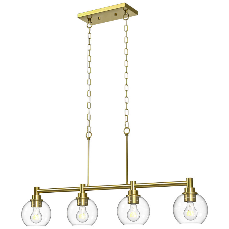 Luminaire suspendu pour îlot de cuisine 4 lumières à intensité variable avec abat-jour en verre transparent et hauteur réglable