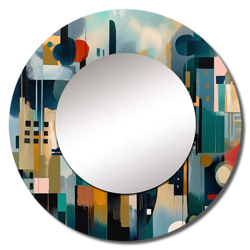 Solimar Green Abstracted Scenic Views II - Miroir décoratif paysager, grand miroir mural rond vert, impression sur métal