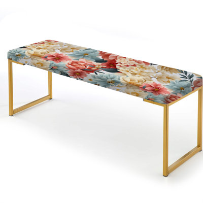 Antique Pastels Boho Accents III - Floral Upholstered Gold Bench