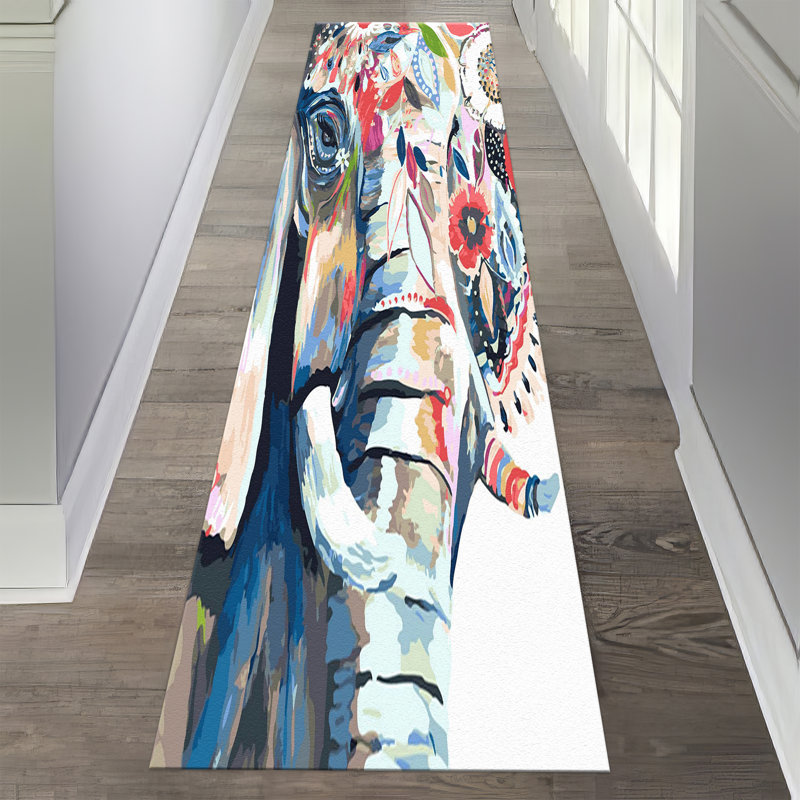 Floral Elegance Non-Woven Soft Print Rug with Intricate Blue and Beige Design Ideal for Enhancing the Beauty of Living Room or Bedroom Interior