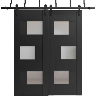 Sete Frosted Glass Paneled Wood Bypass Barn Doors