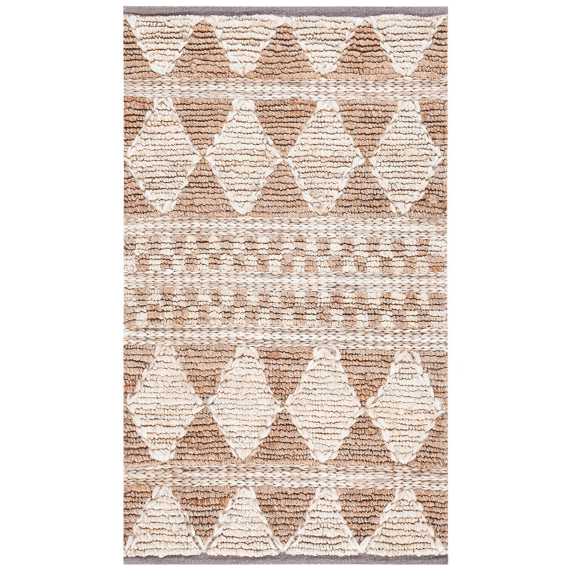 Cline Natural Fiber Hand Woven Jute Geometric Rug, Rectangle 3' x 5'