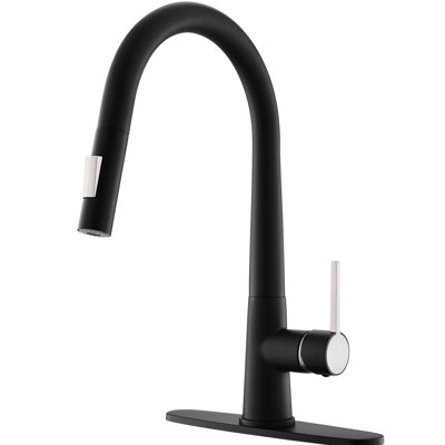Black Single Handle Kitchen Faucet With Pull Out Option, Contemporary, Ceramic Filler, Brass, Deck Plate Faucet,