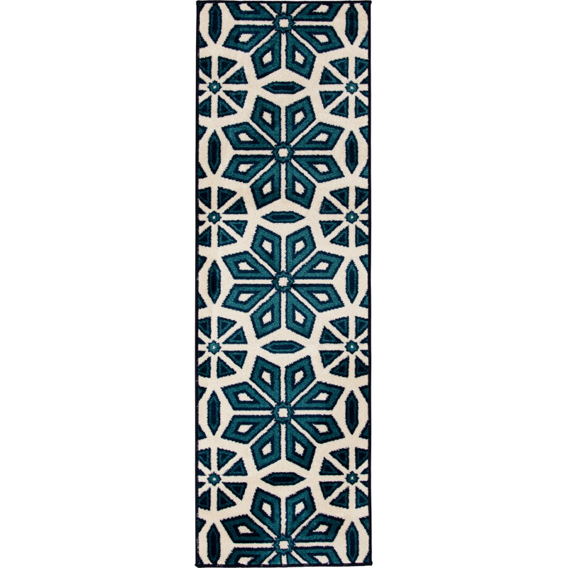Tapis intérieur / extérieur bleu en polypropylène touffeté à la machine Kershner, Tapis de couloir 2 pi x 6 pi 7 po