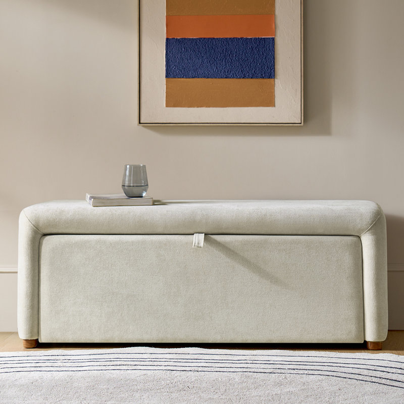 Delorise Modern 48.5”W Side-Opening Storage Bench With Padded Cushion And Solid Wood Legs, Tan