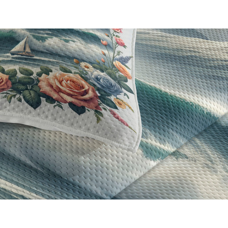 Polyester Floral Coverlet, Queen Coverlet + 2 Standard Shams
