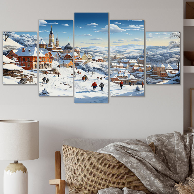 Winter Village Carnival V - Art mural sur toile, 5 panneaux