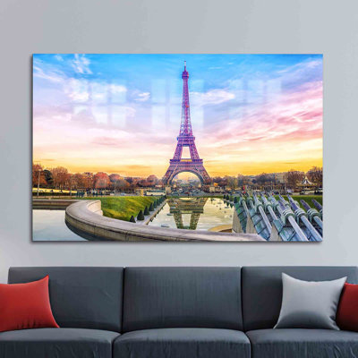 Tempered Glass Art Featuring Eiffel Tower Landscape For Living Room Wall Decor With 3D Glass Wall Hanging