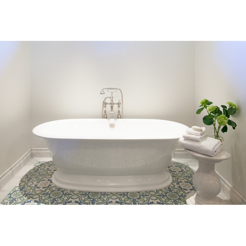 Elwick 74-7/8" x 35-7/8" Freestanding Soaking Pedestal Bathtub in Volcanic Limestone with Overflow Hole