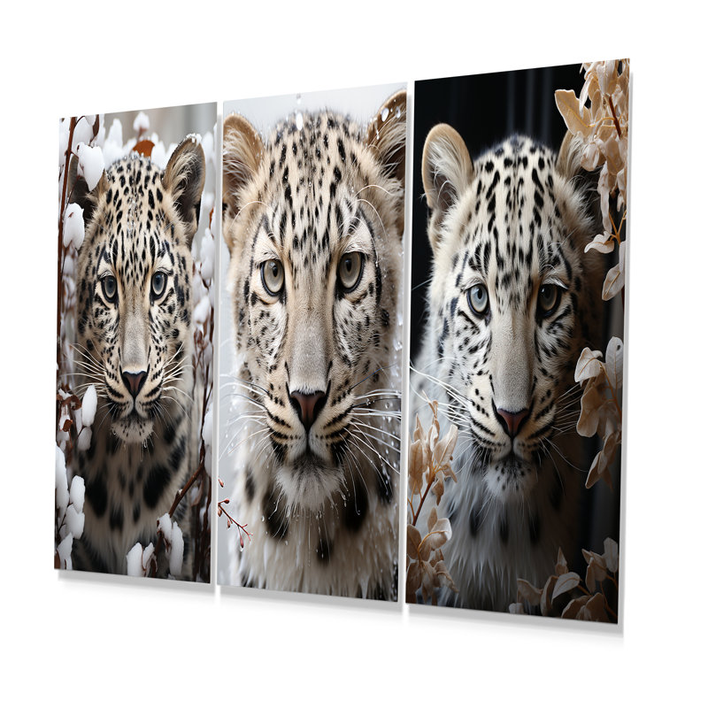 Ensemble de 3 reproductions en métal Leopard, H 32 po x l 48 po