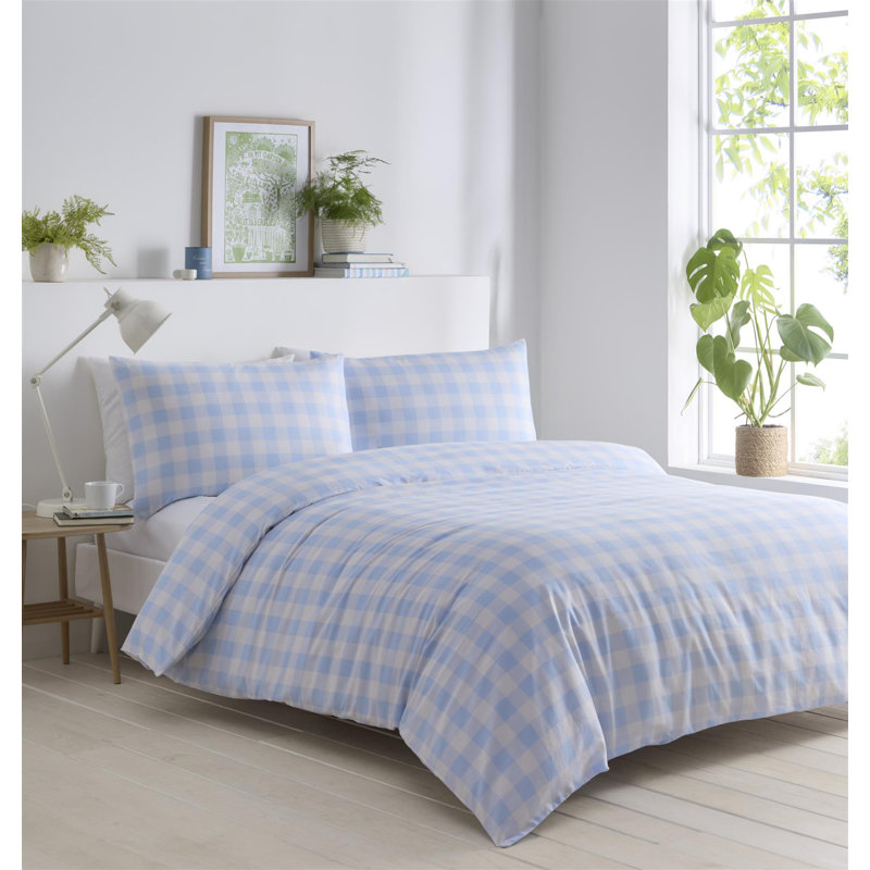 Gingham Set, Double Duvet Cover + 2 Standard Shams, Blue/White