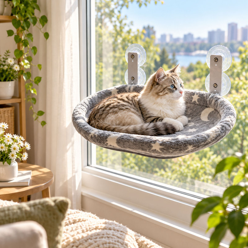 Glow in the Dark Cat Window Perch, Foldable Metal Frame and Suction Cups