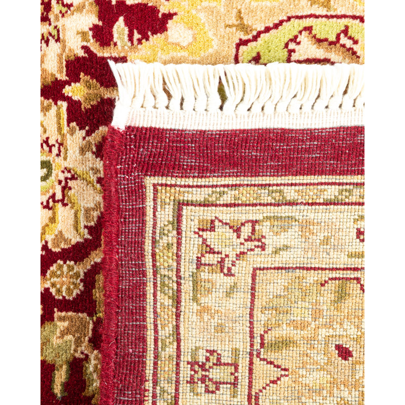 Hand-Knotted Red and Beige Wool Rectangular Area Rug