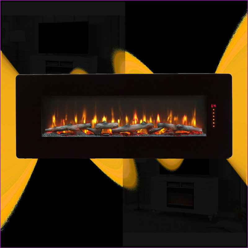 Electric Fireplace, 48 Inch Curved Front with Multi-Color Flame/Ember Bed &amp; Remote | Wall Mount | Electric