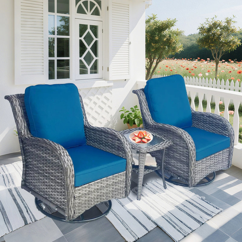 Wicker Patio Furniture Set - 3 Piece Rattan Outdoor Sectional Conversation Sets 2 Piece Wicker Hang Gliding  Chairs And 1 Side Table, Chair