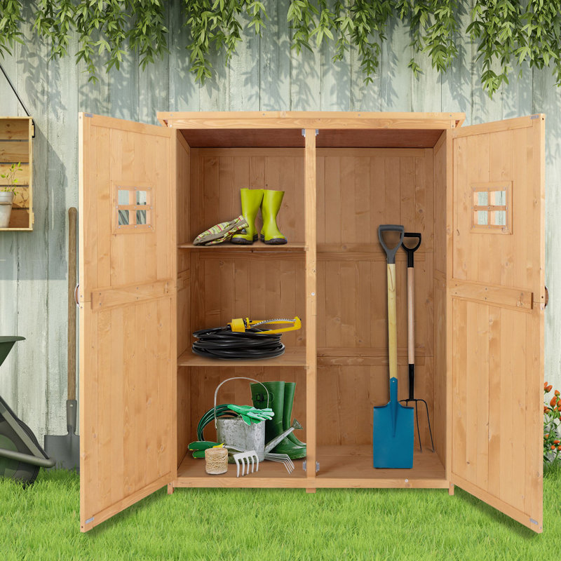 Remise de jardin en bois 4 pi x 1,5 pi avec fenêtres, bois naturel