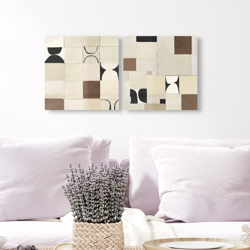 Boho Tiles Set Abstract Canvas Print by Oliver Gal, Black Frame, 12 x 12, 12" H x 12" W, Gallery Wrapped