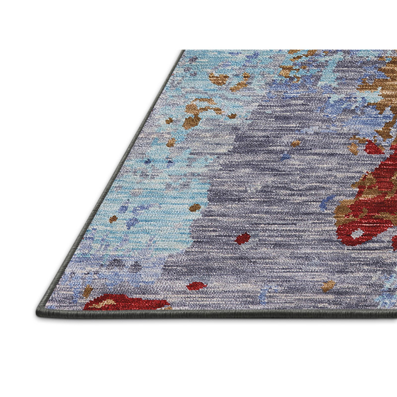 Tapis rouge / bleu / doré, Rectangle 5 pi x 8 pi
