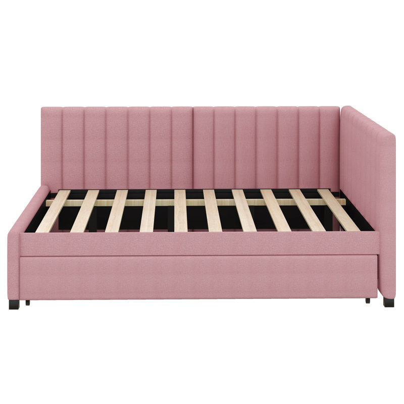 Full Size Upholstered Daybed With Trundle, Pink
