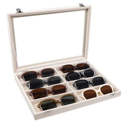 Sunglasses Organizer Sunglass Organizer Tray Jewellery Organizer Tray With Lid Sunglasses Organizer Case Watch Storage Box Drawer Organizer Tray For Men Women Beige (8 Grids)
