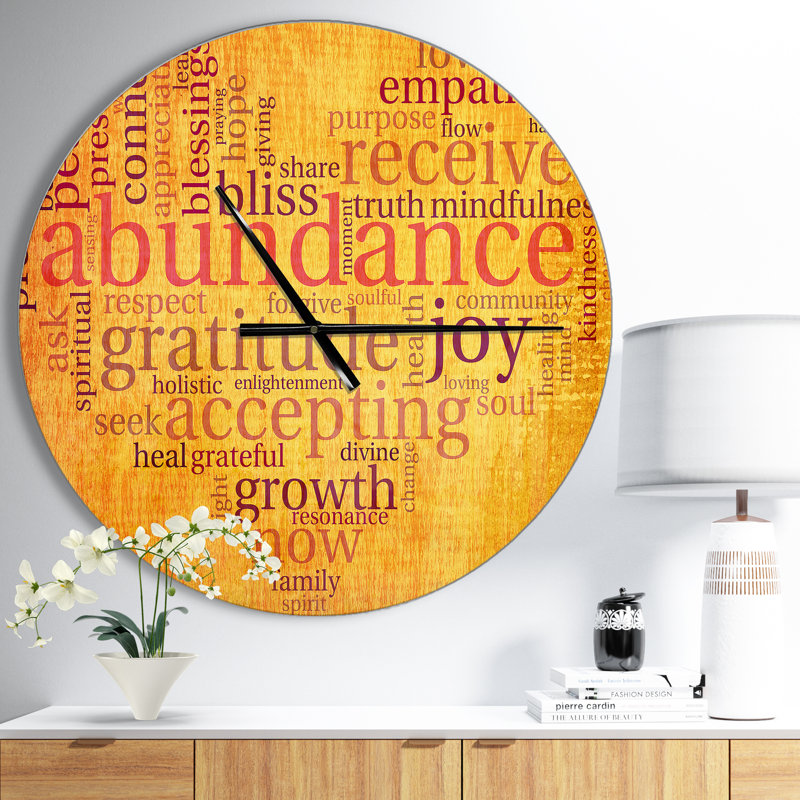 Horloge murale Abondance Gratitude Joy Heart, Moyen