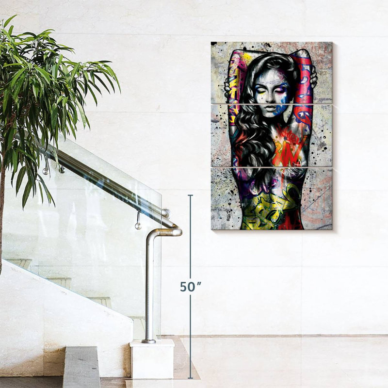 Portrait de femme grunge sur toile, ensemble de 3 pièces, H 57 po x l 36 po x P 1,25 po