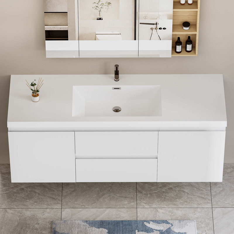 Floating Bathroom Vanity With Single Sink, White