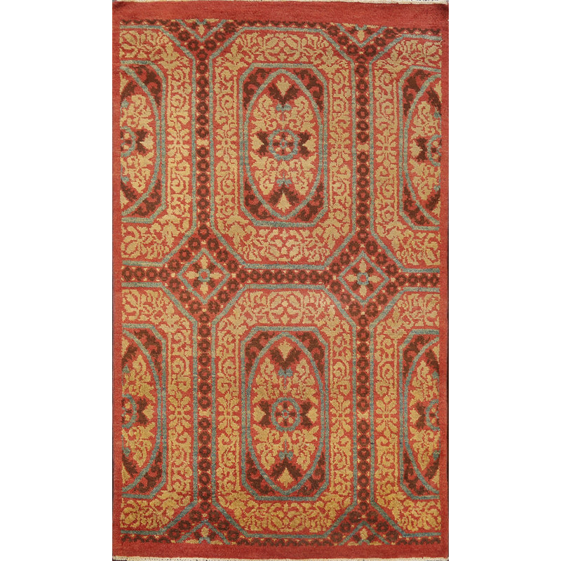 Tapis rouge noué à la main de conception unique 4 pi 0 po x 6 pi 8 po