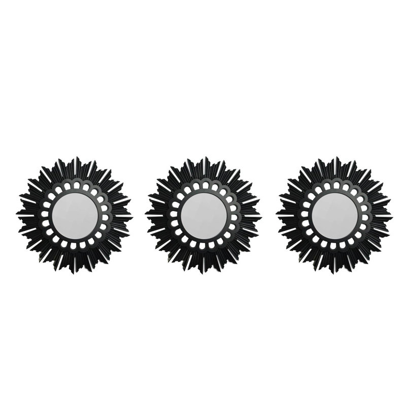 Ensemble de 3 miroirs ronds noirs inspirés du soleil 9,5 po