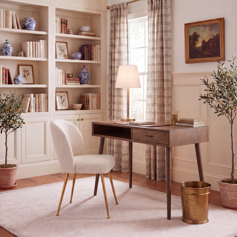 Bureau moderne 42 po avec tiroir de rangement et tablette pour bureau personnel Modern Fogg, Brun