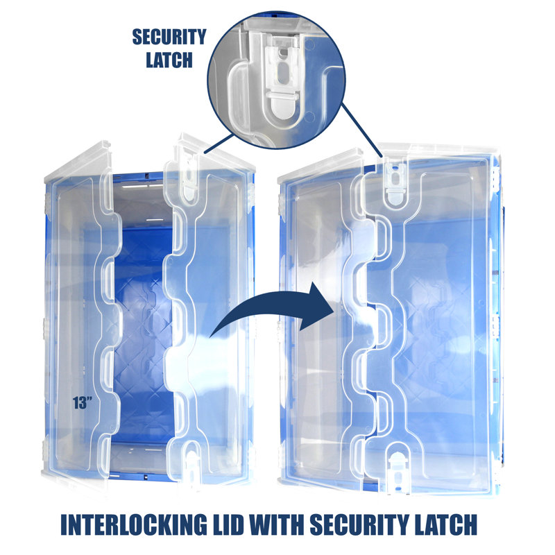 Clear and Blue Collapsible Plastic Storage Crate with Lid, 65L Capacity