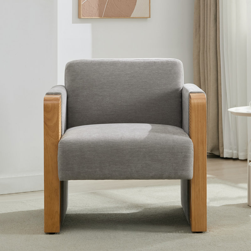 Barraclough Modern Upholstered Wide Rattan Accent Armchair, Gray