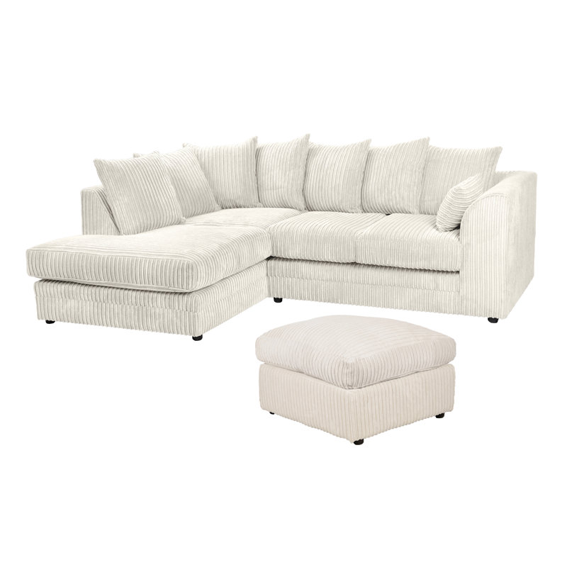 Moana 3 - Piece Upholstered Corner Sofa Chaise with Ottoman, Left Hand Facing, Cream