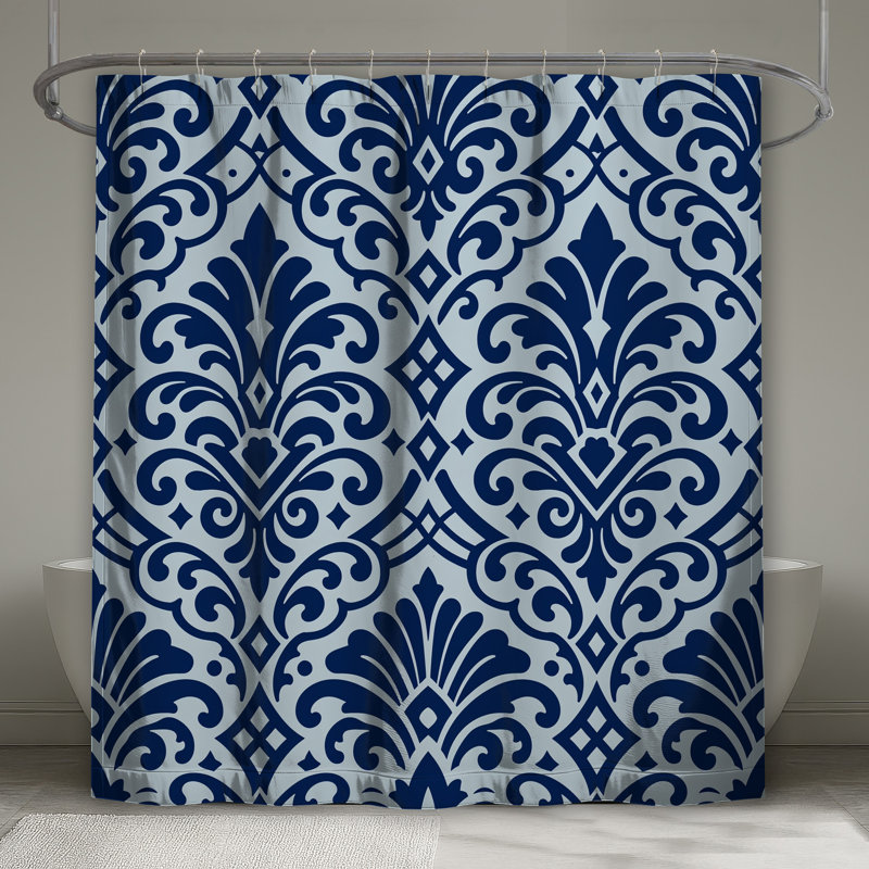 Blue Damask Pattern Shower Curtains Extra Long, 70in W x 84in H