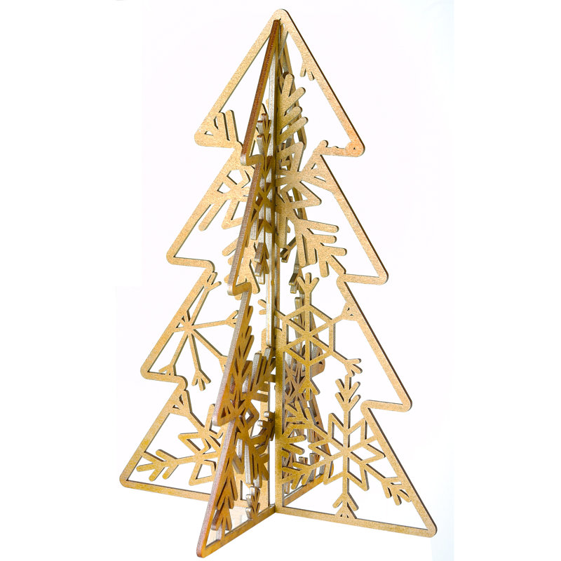 Décoration de table arbre de Noël en bois 10 po, Or