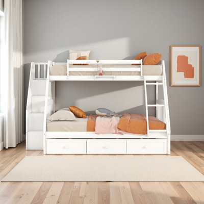 Twin-Over-Full Bunk Bed With Drawers，Ladder And Storage Staircase
